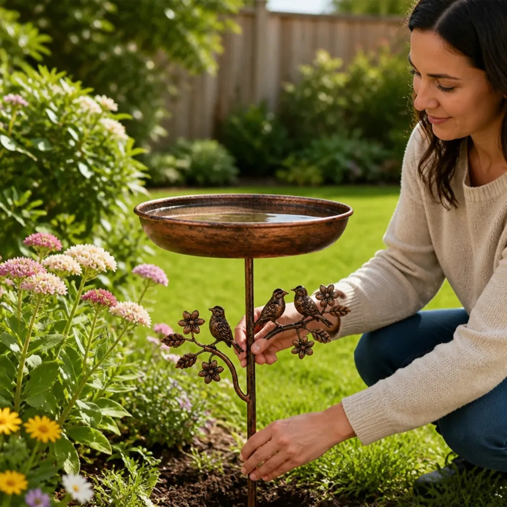 Bird Bath Decorative Metal Basin Ground Spike