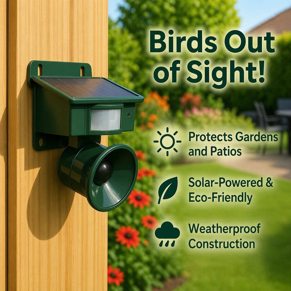 Bird Deterrent Solar-Powered Motion-Activated Weather-Resistant
