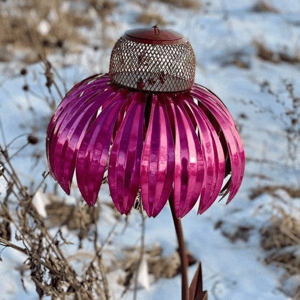 Bird Feeder Coneflower Design Metal Easy-Lift Lid