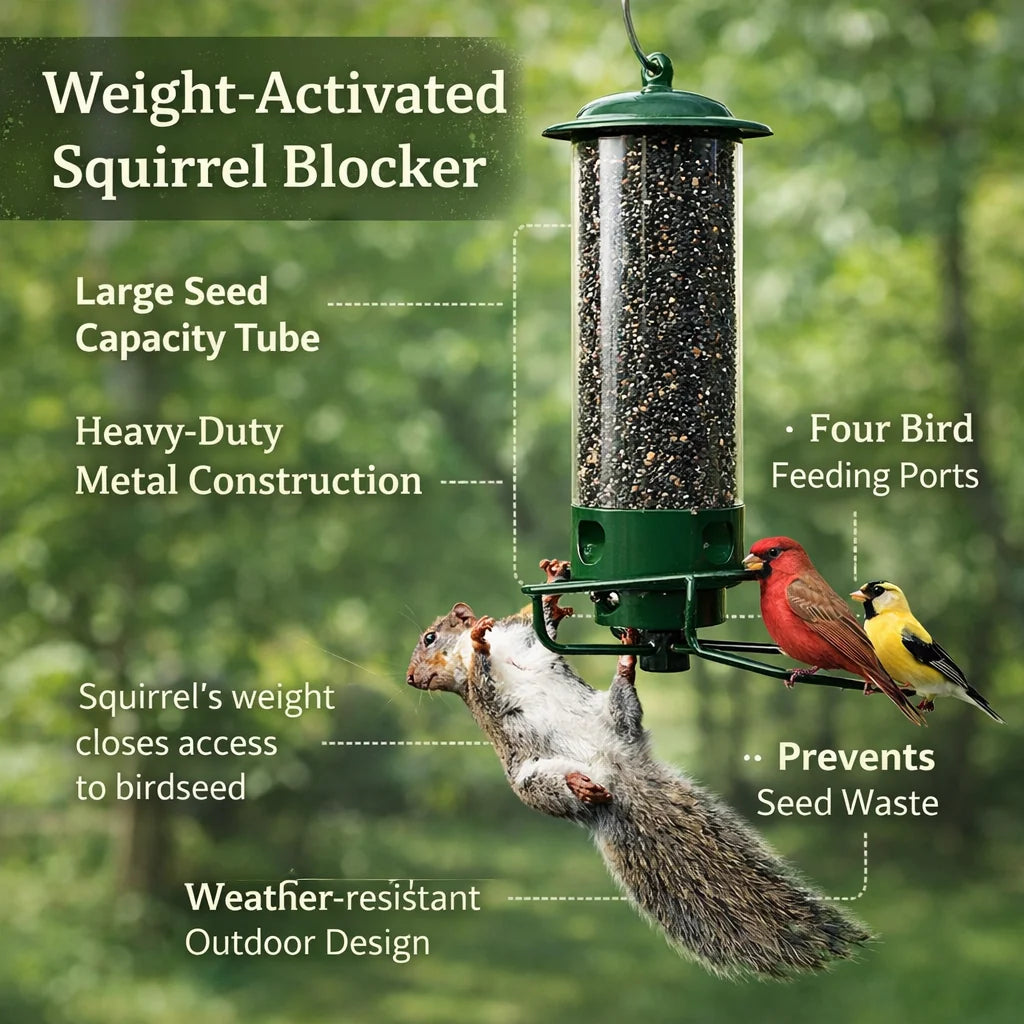 Bird Feeder Weight-Activated Chew-Resistant Metal Tube