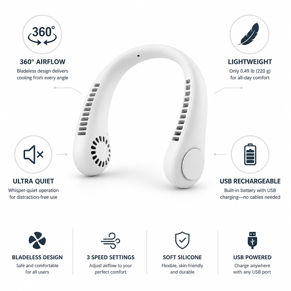 Bladeless 360° Airflow USB-Rechargeable Neck Fan