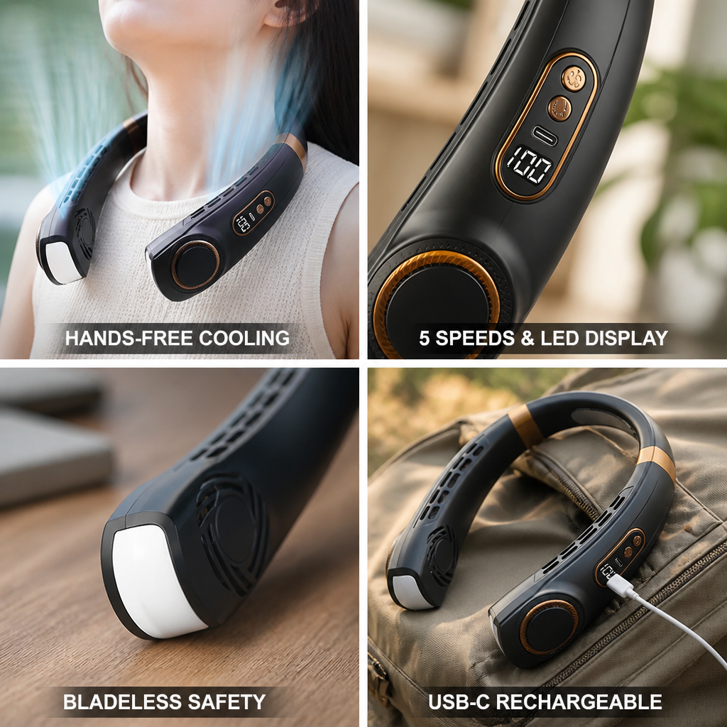 Bladeless 5-Speed USB-C Rechargeable Neck Fan