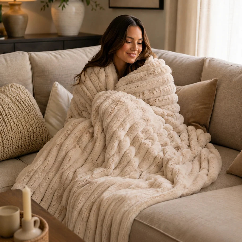 Blanket Cotton Plush Cozy Layer for Bed or Sofa
