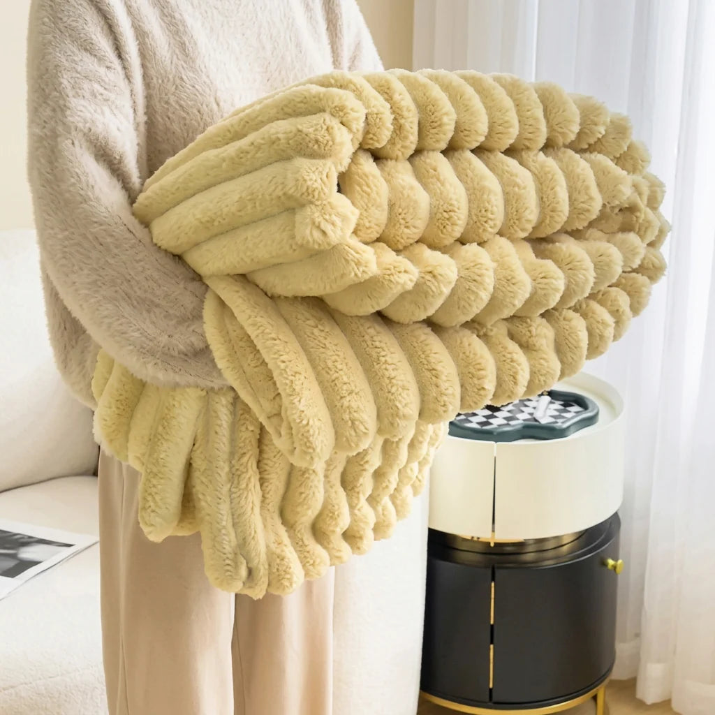 Blanket Cotton Plush Cozy Layer for Bed or Sofa