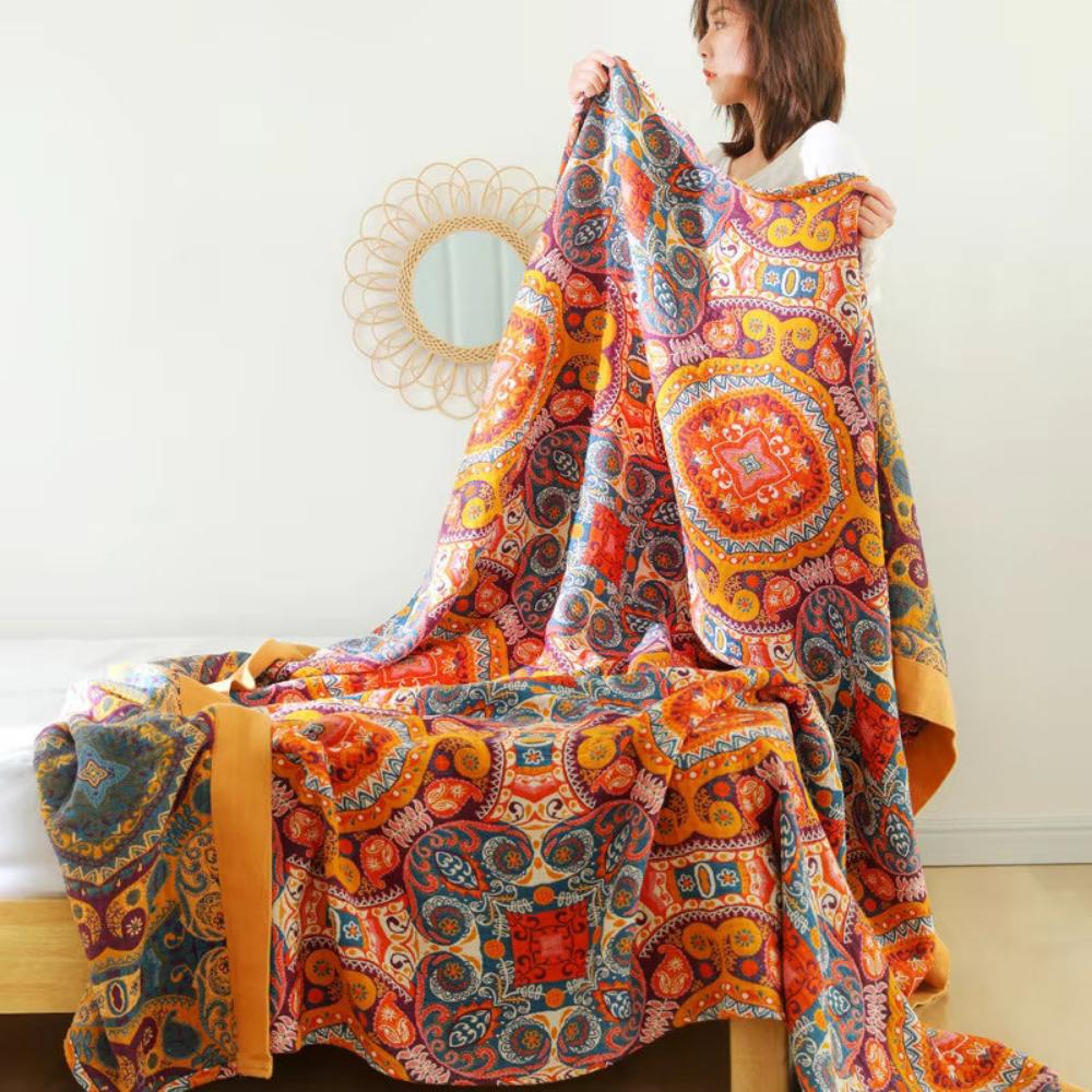 Blanket Reversible Cooling & Soft Boho Print Machine Washable