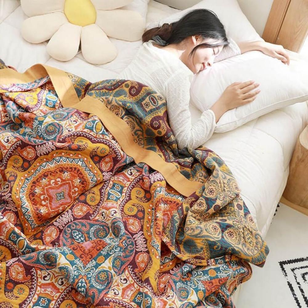Blanket Reversible Cooling & Soft Boho Print Machine Washable