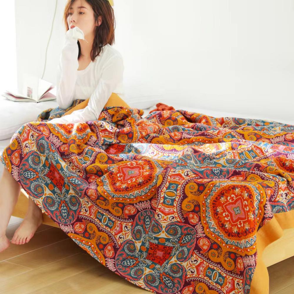 Blanket Reversible Cooling & Soft Boho Print Machine Washable