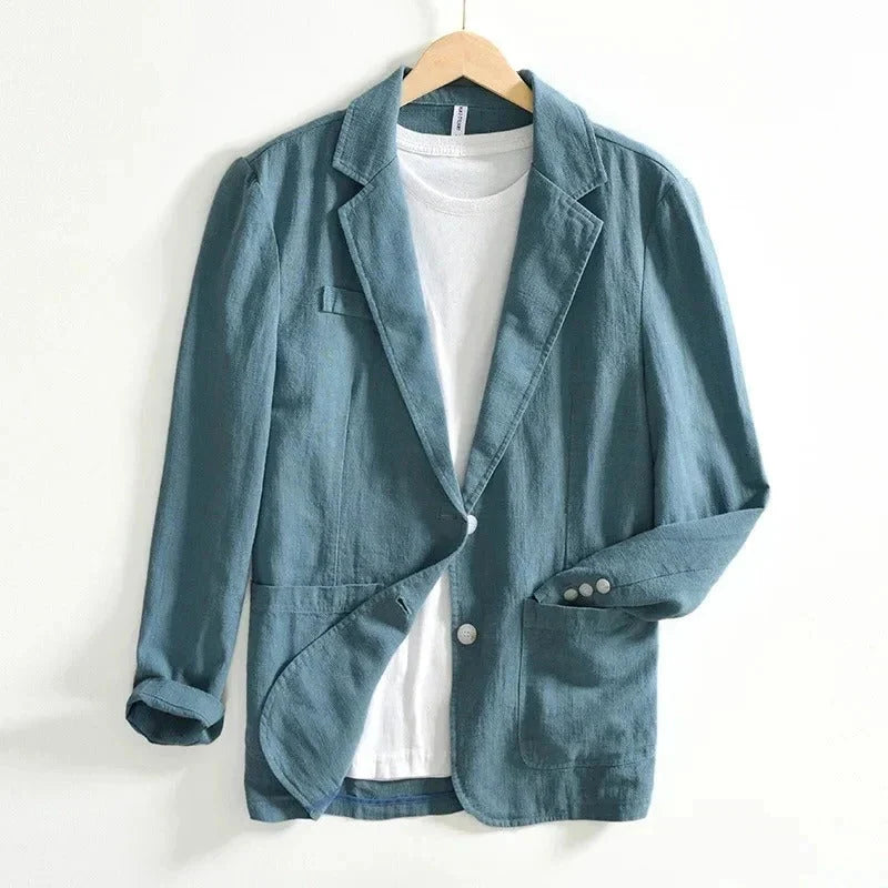 Blazer Unstructured Lightweight Single-Button Textured Weave & Patch Pockets