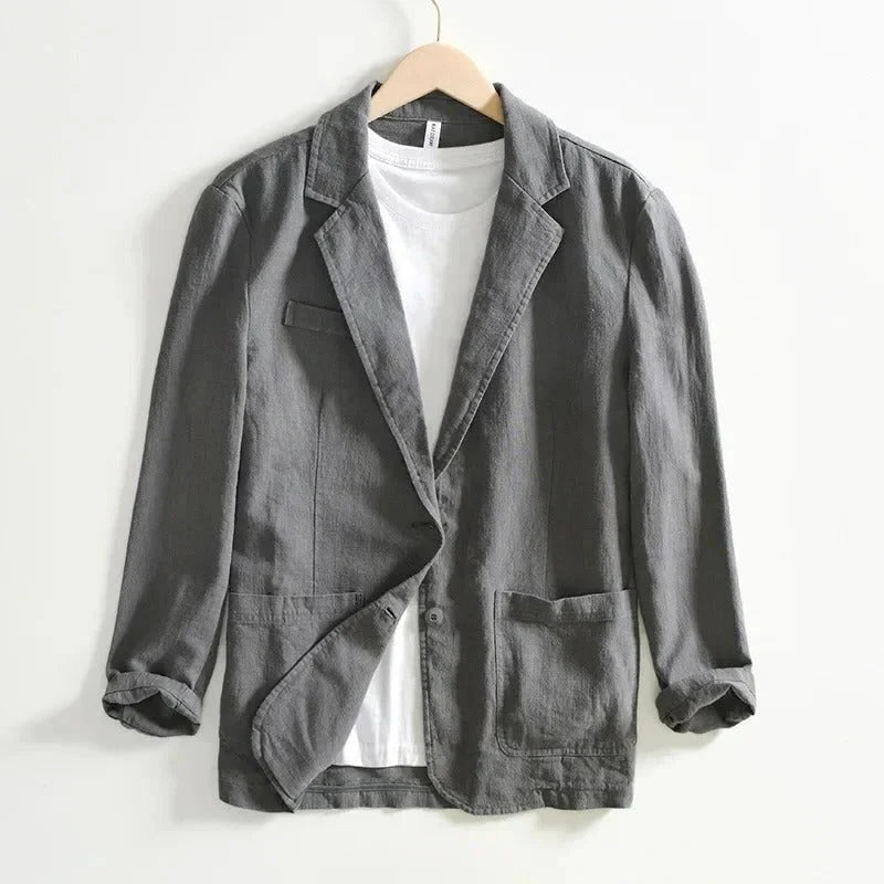 Blazer Unstructured Lightweight Single-Button Textured Weave & Patch Pockets