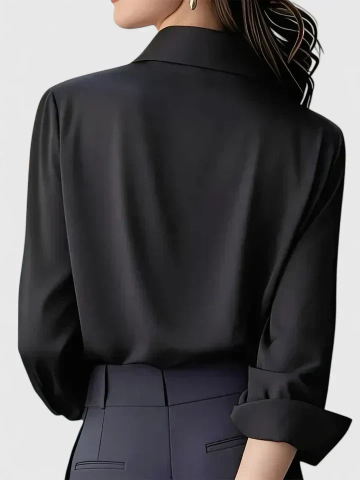 Blouse Satin Finish Long Sleeve Structured Collar