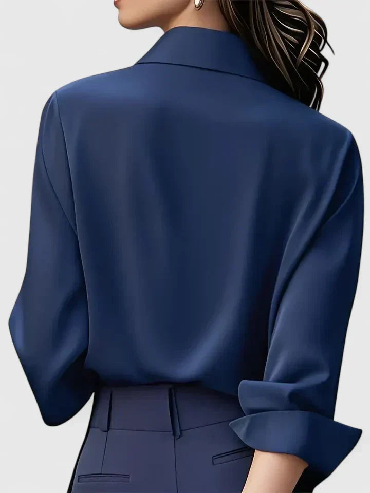 Blouse Satin Finish Long Sleeve Structured Collar