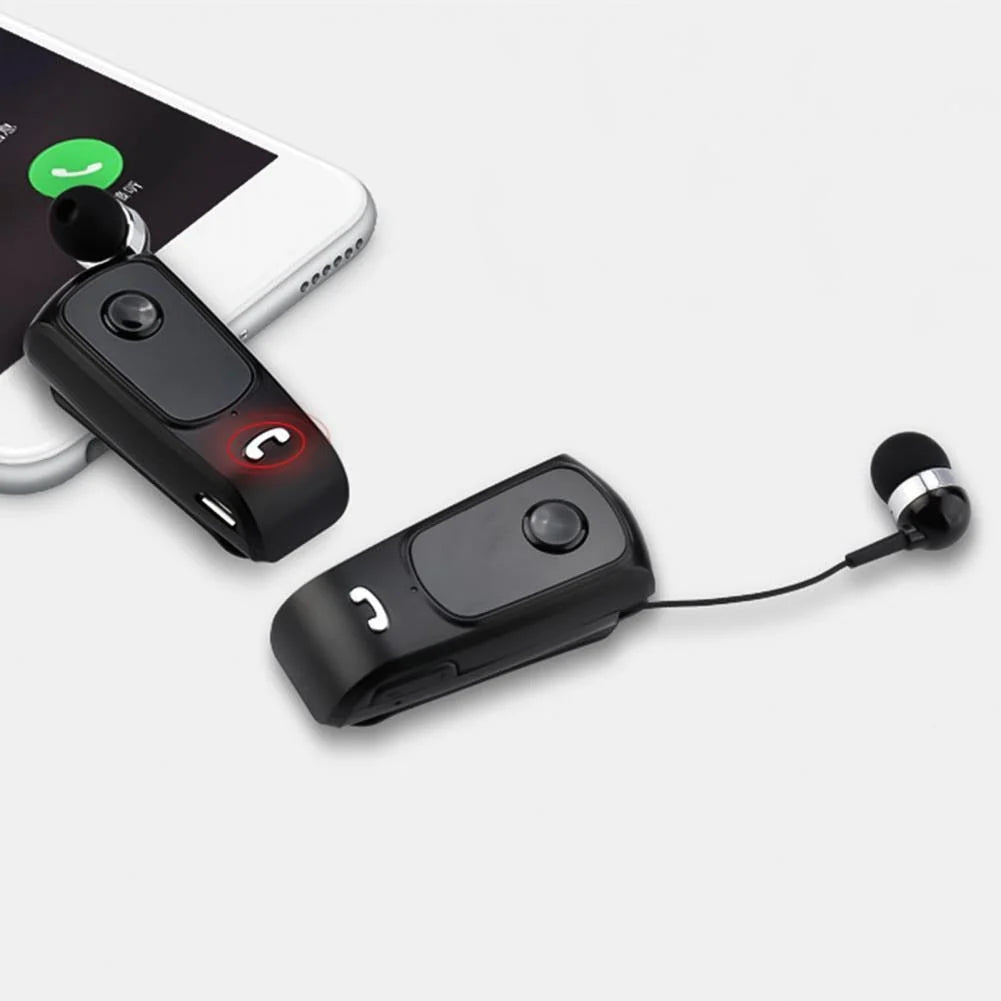 Bluetooth Earpiece Retractable Cord Clip-On Design Noise Reduction