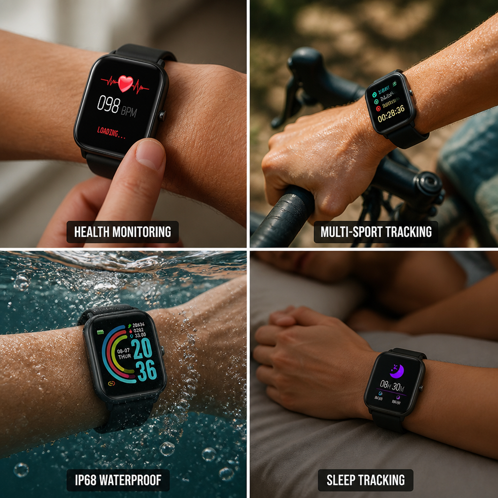 Bluetooth Heart Rate & Sleep Smartwatch (IP68 Waterproof)