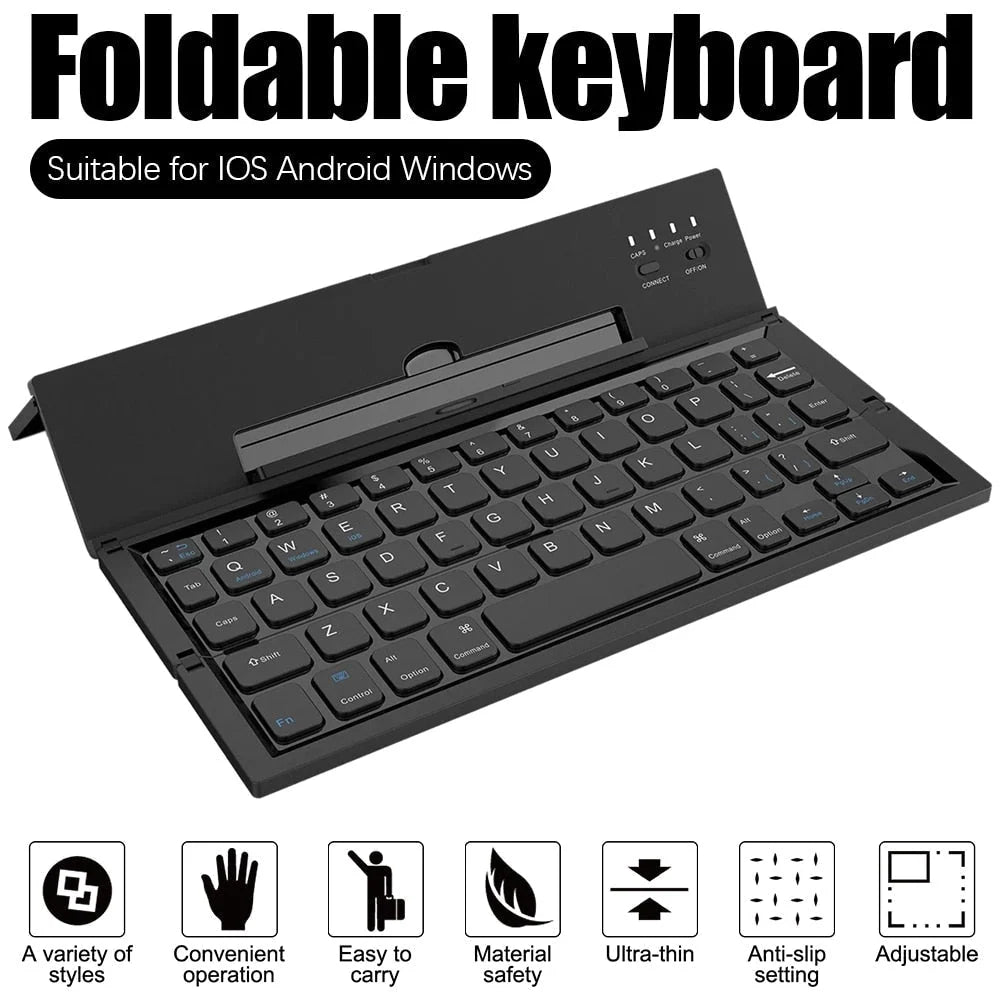 Bluetooth Keyboard Built-In Device Stand Foldable Wireless Design