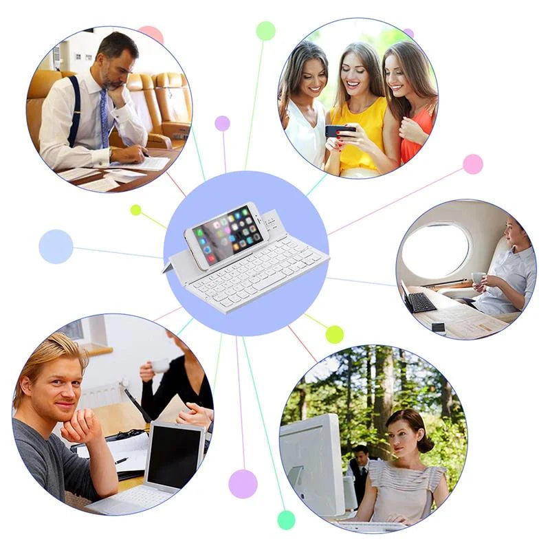 Bluetooth Keyboard Built-In Device Stand Foldable Wireless Design