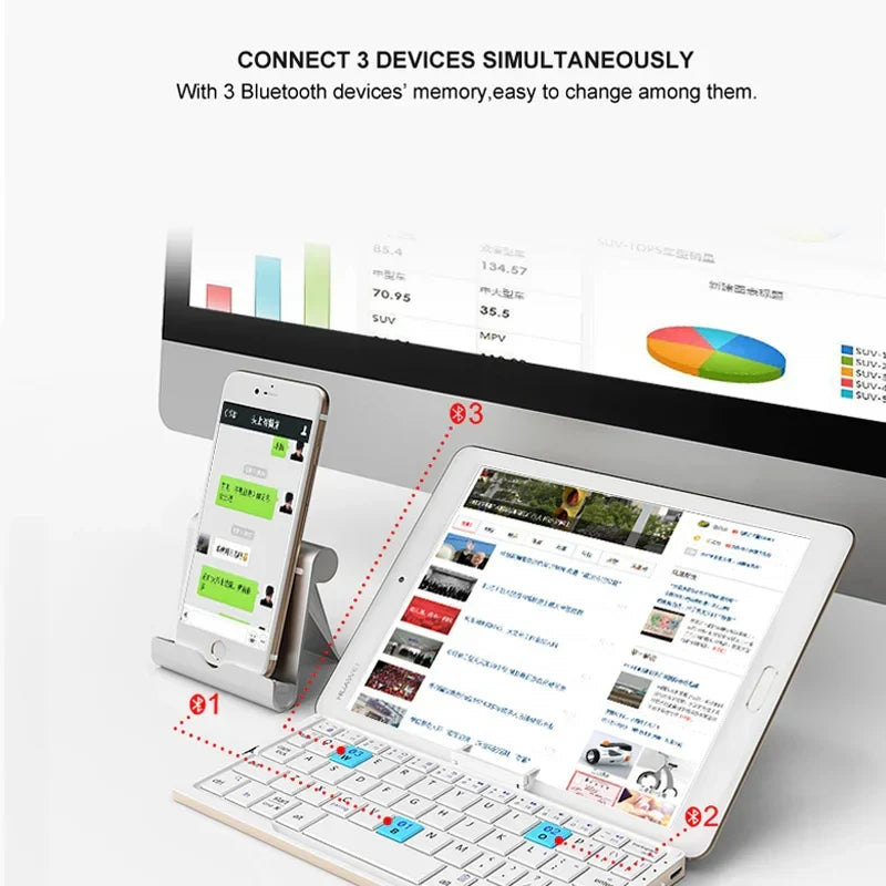 Bluetooth Keyboard Foldable Magnetic Stand Rechargeable Battery