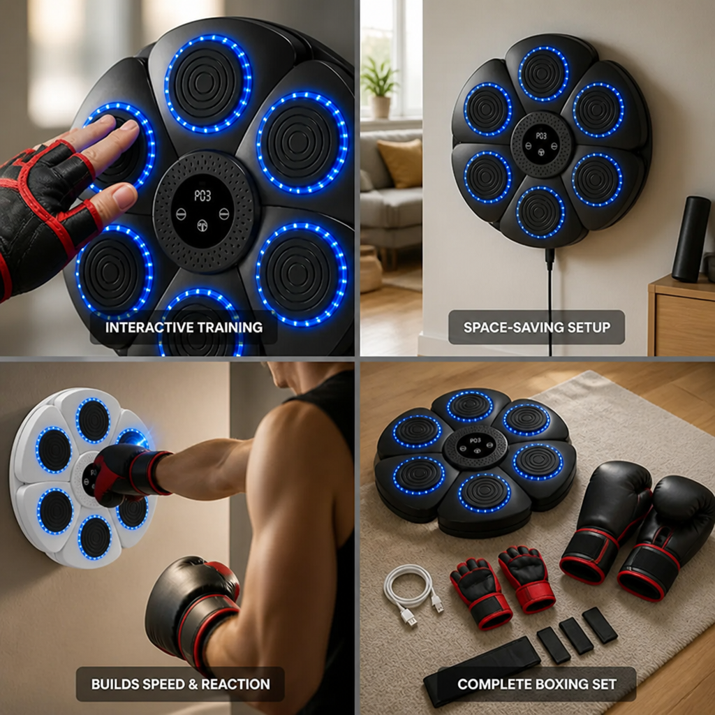 Bluetooth Music-Synced LED Boxing Trainer (Includes Gloves)