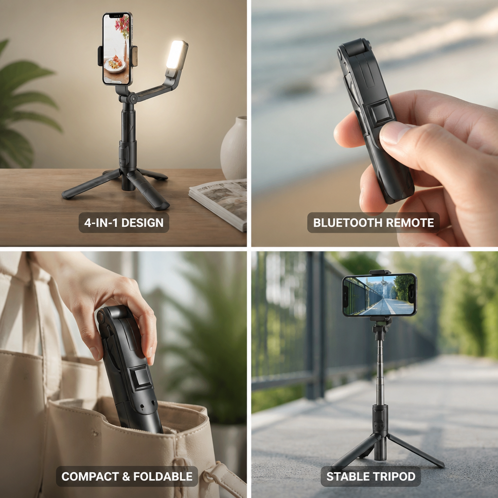 Bluetooth Remote & LED Fill Light Selfie Stick Tripod (Foldable)