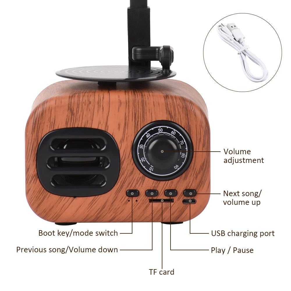 Bluetooth Speaker Retro Phonograph Design TF Card Playback