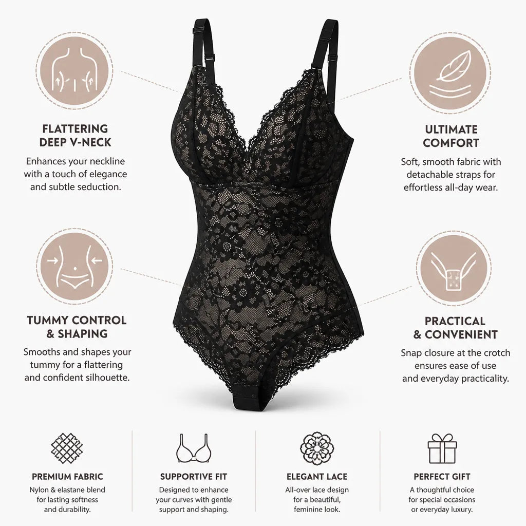 Bodysuit Lace V-Neck Tummy Control