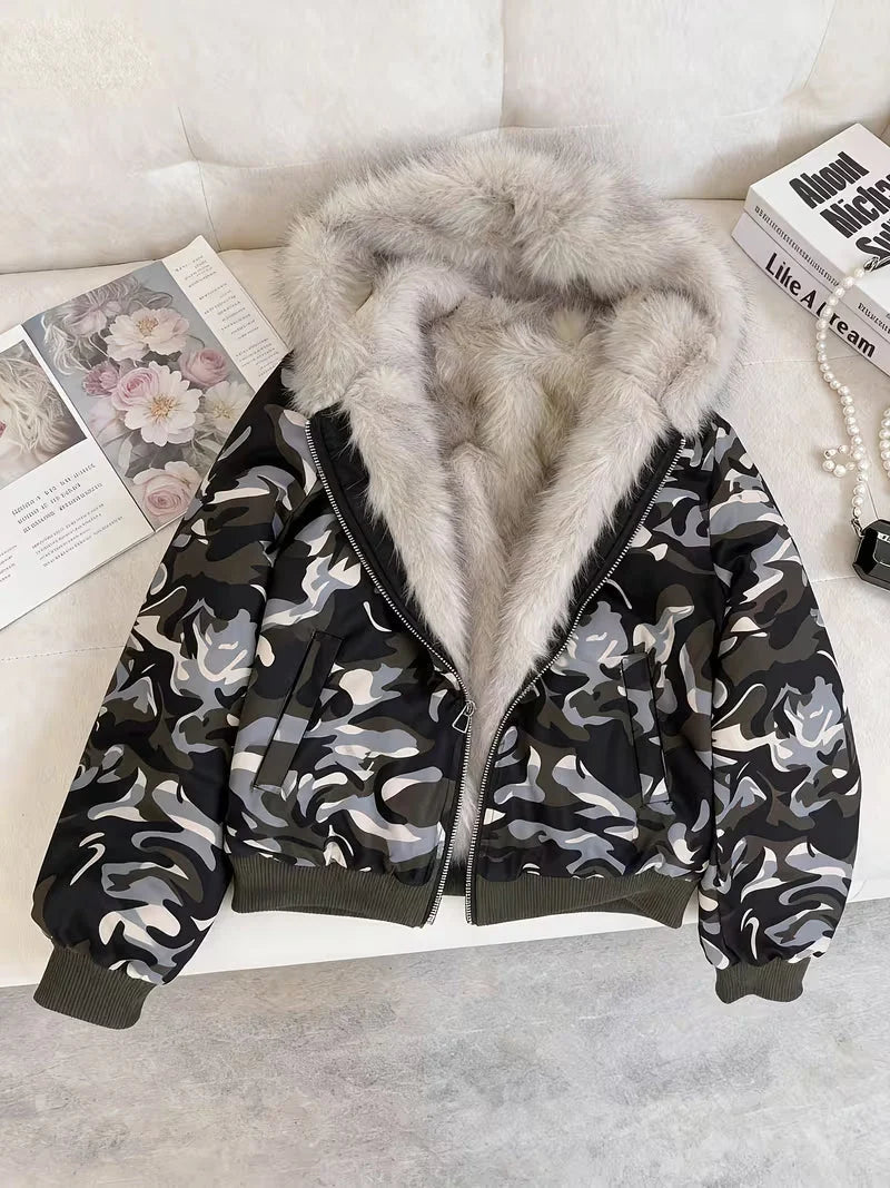 Bomber Jacket Faux Fur Warm Structured Fit