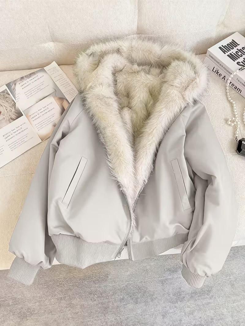 Bomber Jacket Faux Fur Warm Structured Fit