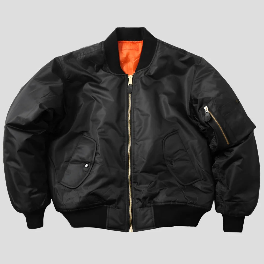 Bomber Jacket Polyester Wind-Resistant Shell Ribbed Trim