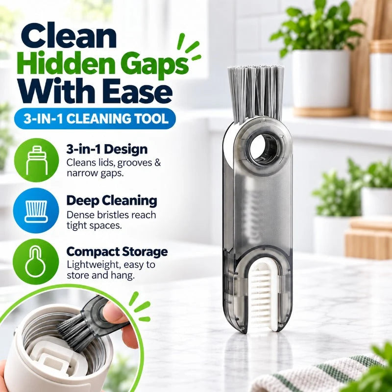 Bottle Cleaning Brush 3-in-1 Stainless Steel Narrow Gap Cleaner