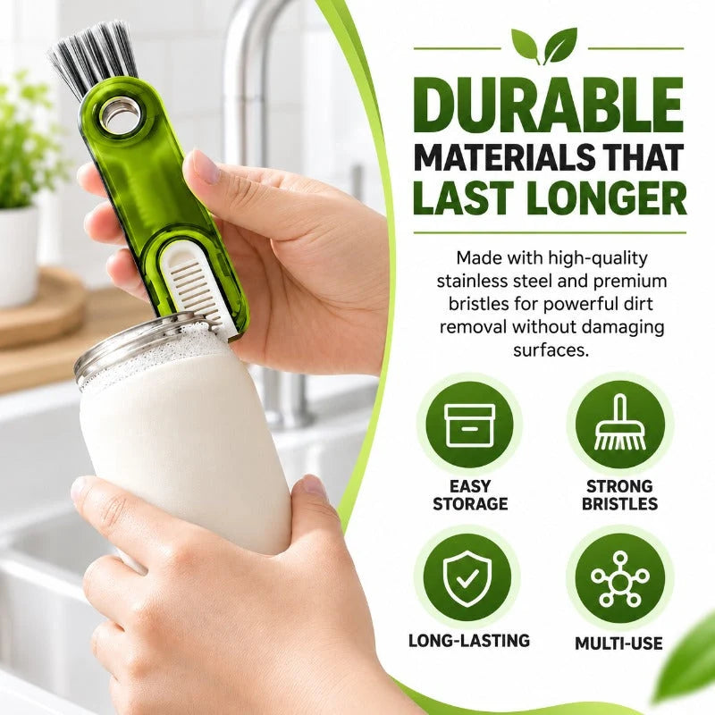 Bottle Cleaning Brush 3-in-1 Stainless Steel Narrow Gap Cleaner