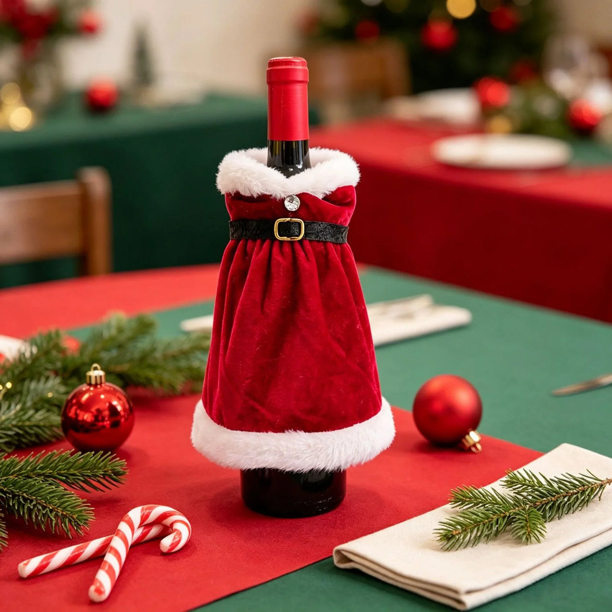 Bottle Cover Santa Claus Design Soft Durable Fabric