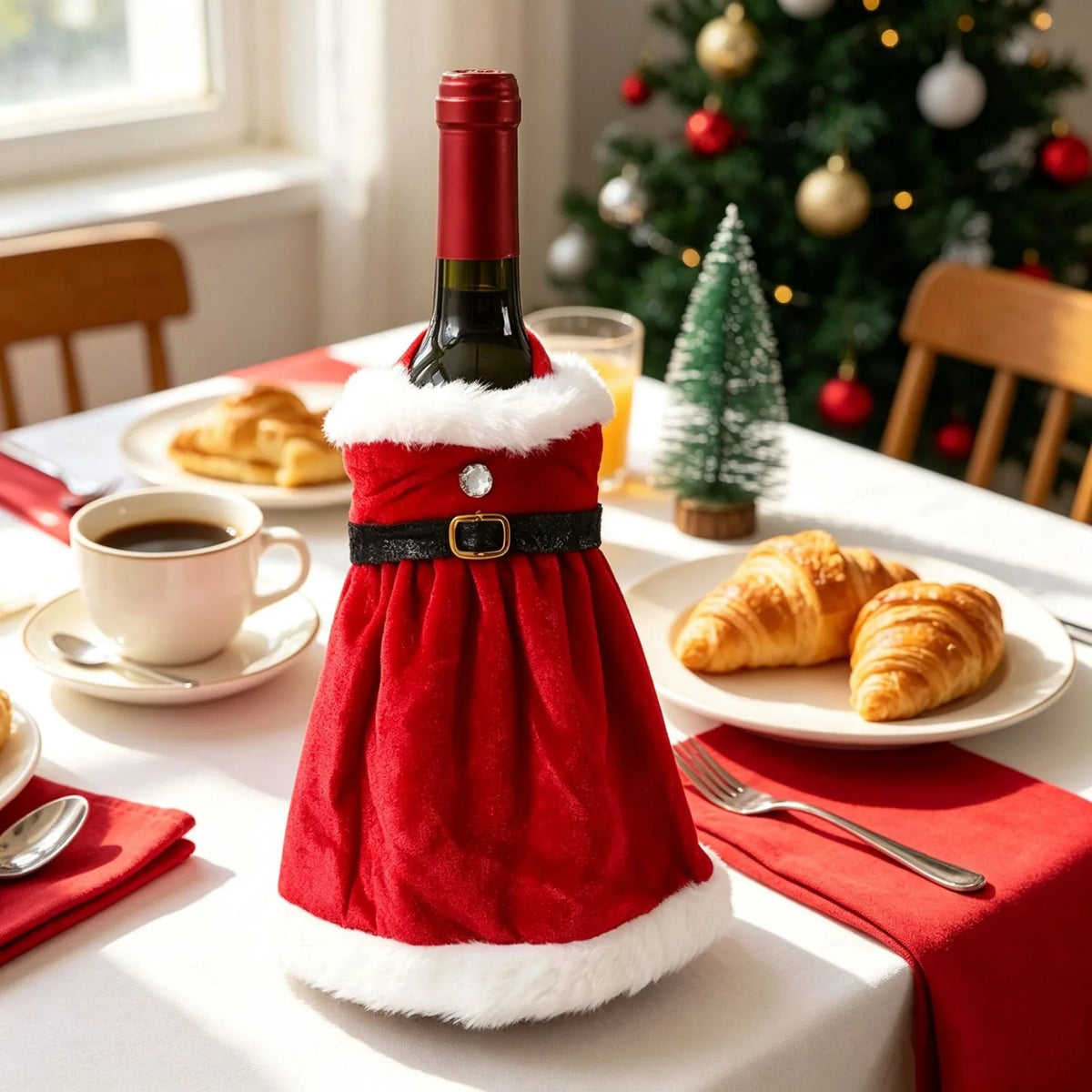 Bottle Cover Santa Claus Design Soft Durable Fabric