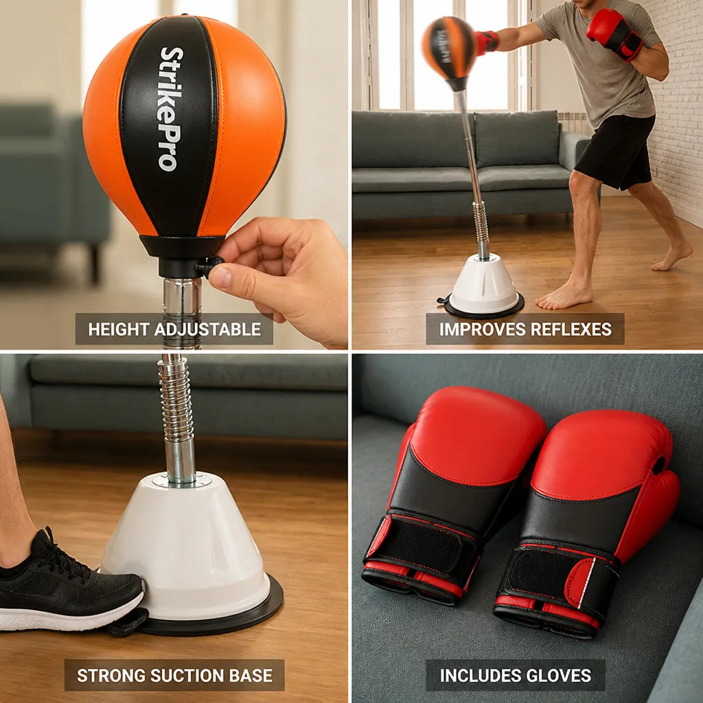 Boxing Reflex Trainer Height-Adjustable Suction Base Includes Gloves