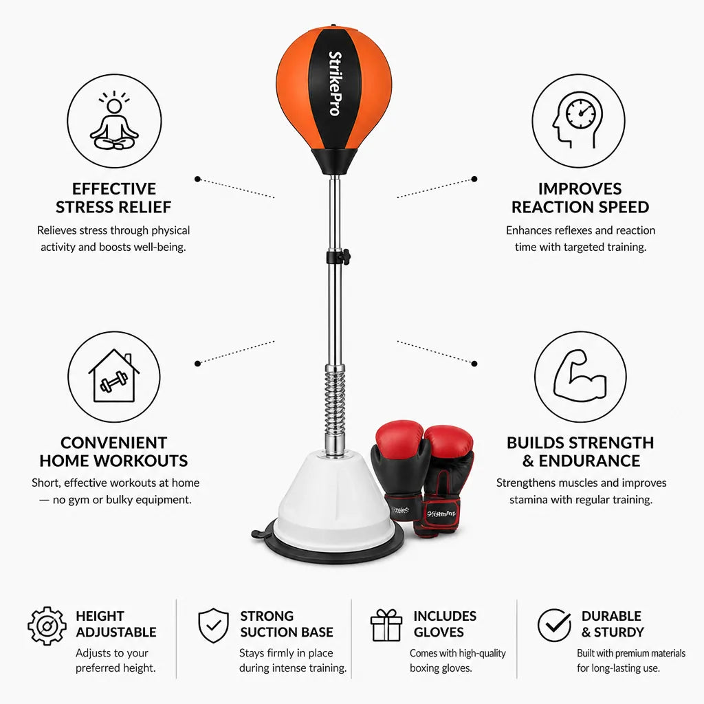 Boxing Reflex Trainer Height-Adjustable Suction Base Includes Gloves