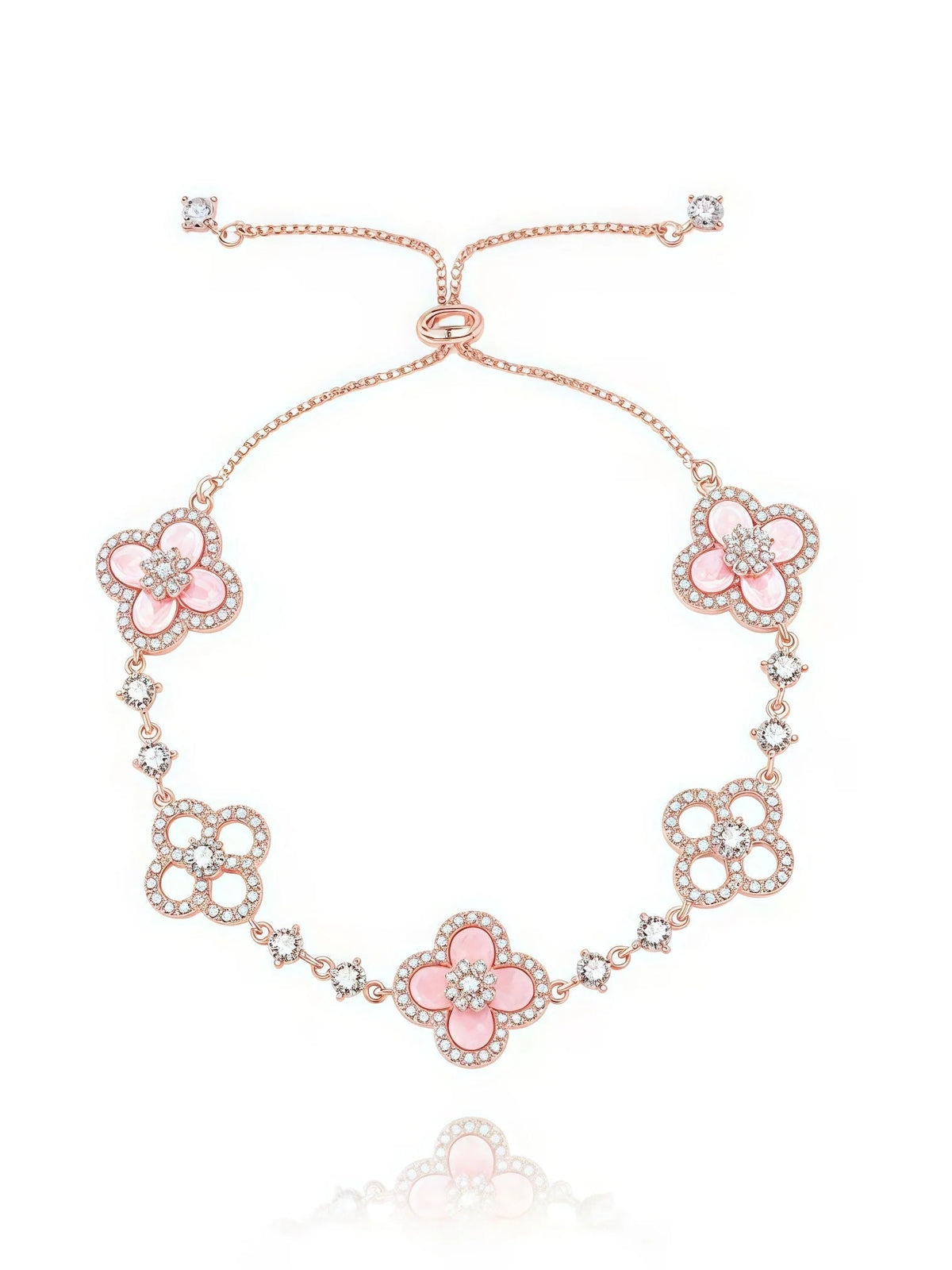 Bracelet Floral Shell & Crystal Gold Plated Adjustable Fit