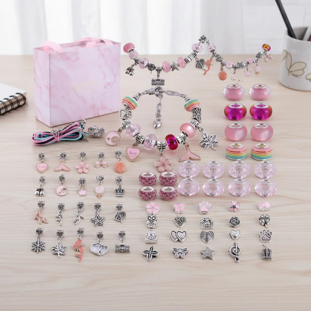 Bracelet Making Kit Sparkling Beads Charms Adjustable Cords
