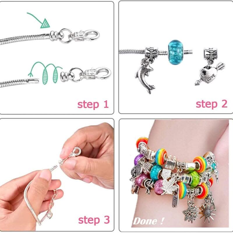 Bracelet Making Kit Sparkling Beads Charms Adjustable Cords