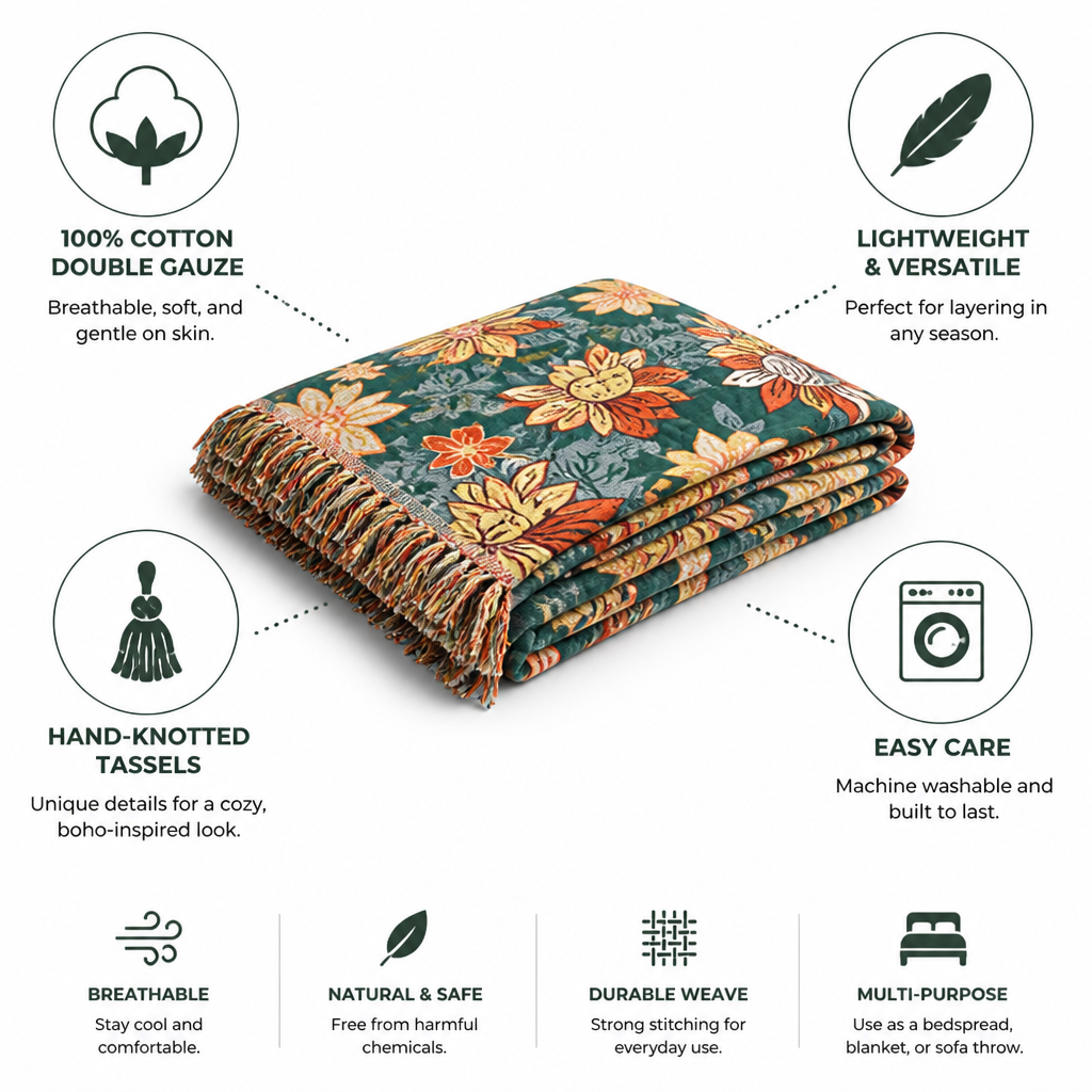 Breathable 100% Cotton Double Gauze Bedspread