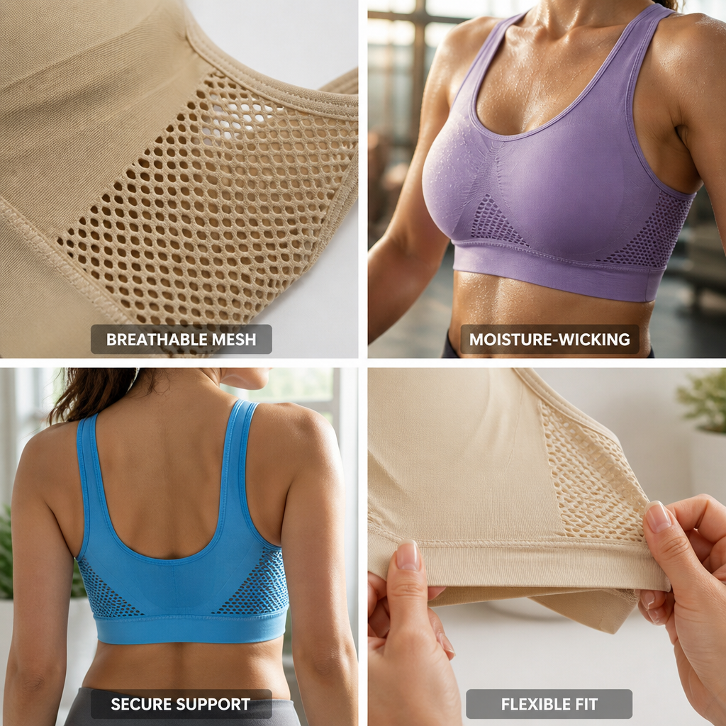 Breathable Mesh & Moisture-Wicking Sports Bra