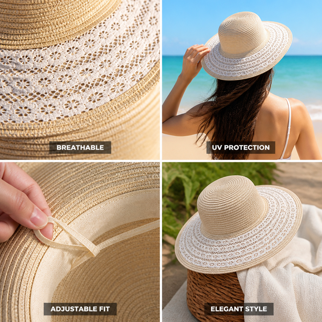 Breathable UV-Protective Crochet Trim Sun Hat