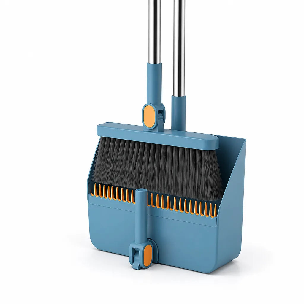 Broom & Dustpan Set Self-Cleaning Bristles Height-Adjustable Handle