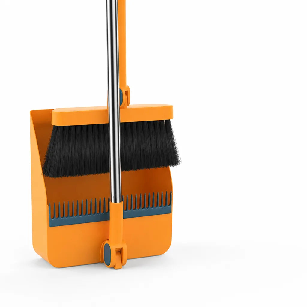 Broom & Dustpan Set Self-Cleaning Bristles Height-Adjustable Handle