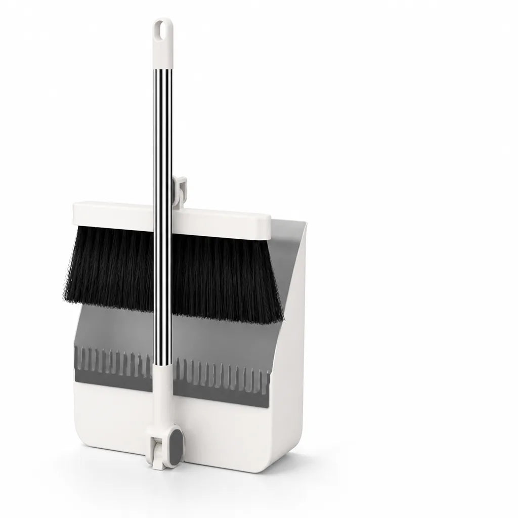Broom & Dustpan Set Self-Cleaning Bristles Height-Adjustable Handle