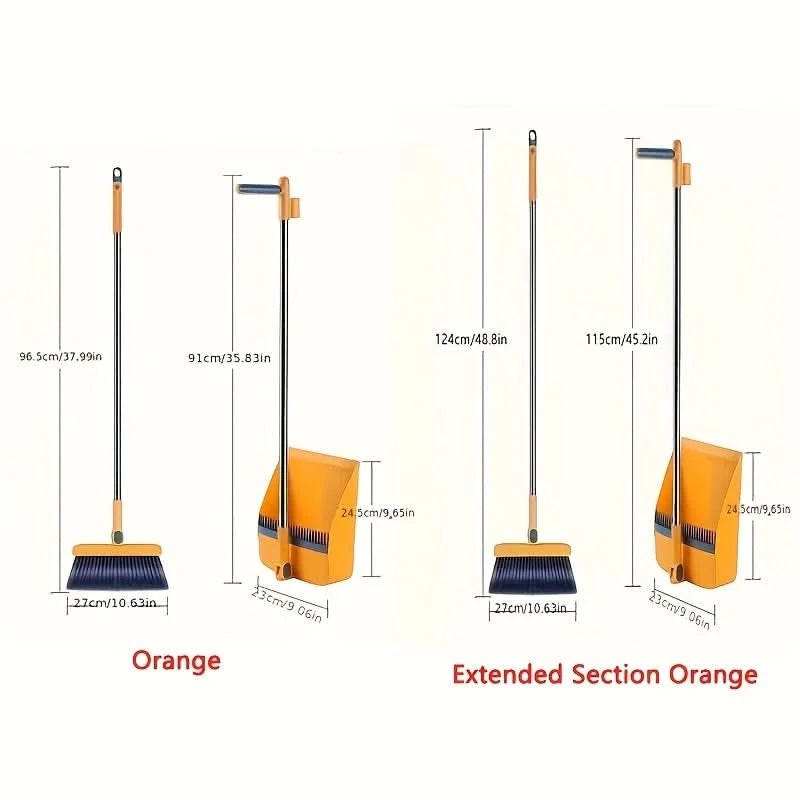 Broom and Dustpan Set Long Handle Integrated Pan Upright Storage