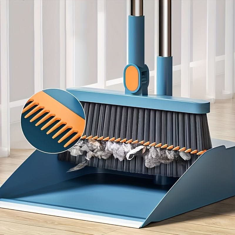 Broom and Dustpan Set Long Handle Integrated Pan Upright Storage