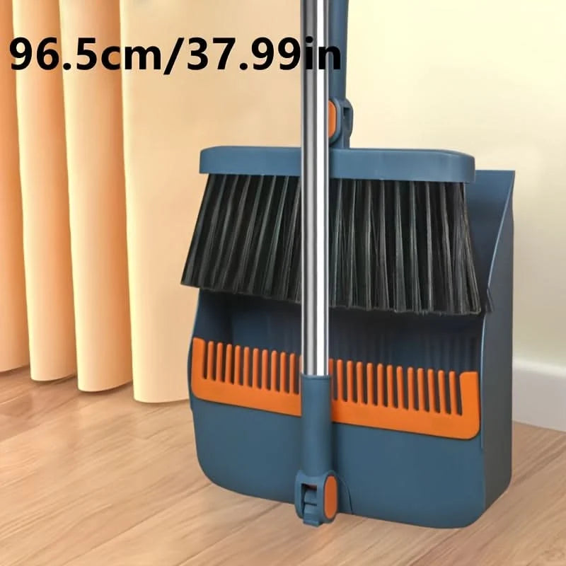 Broom and Dustpan Set Long Handle Integrated Pan Upright Storage