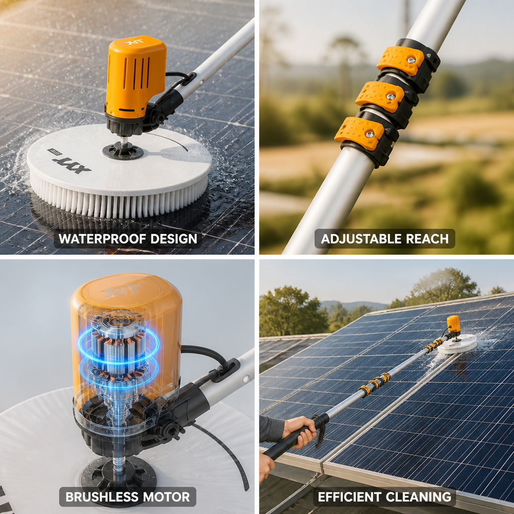 Brushless Motor & Waterproof Telescopic Solar Panel Cleaner