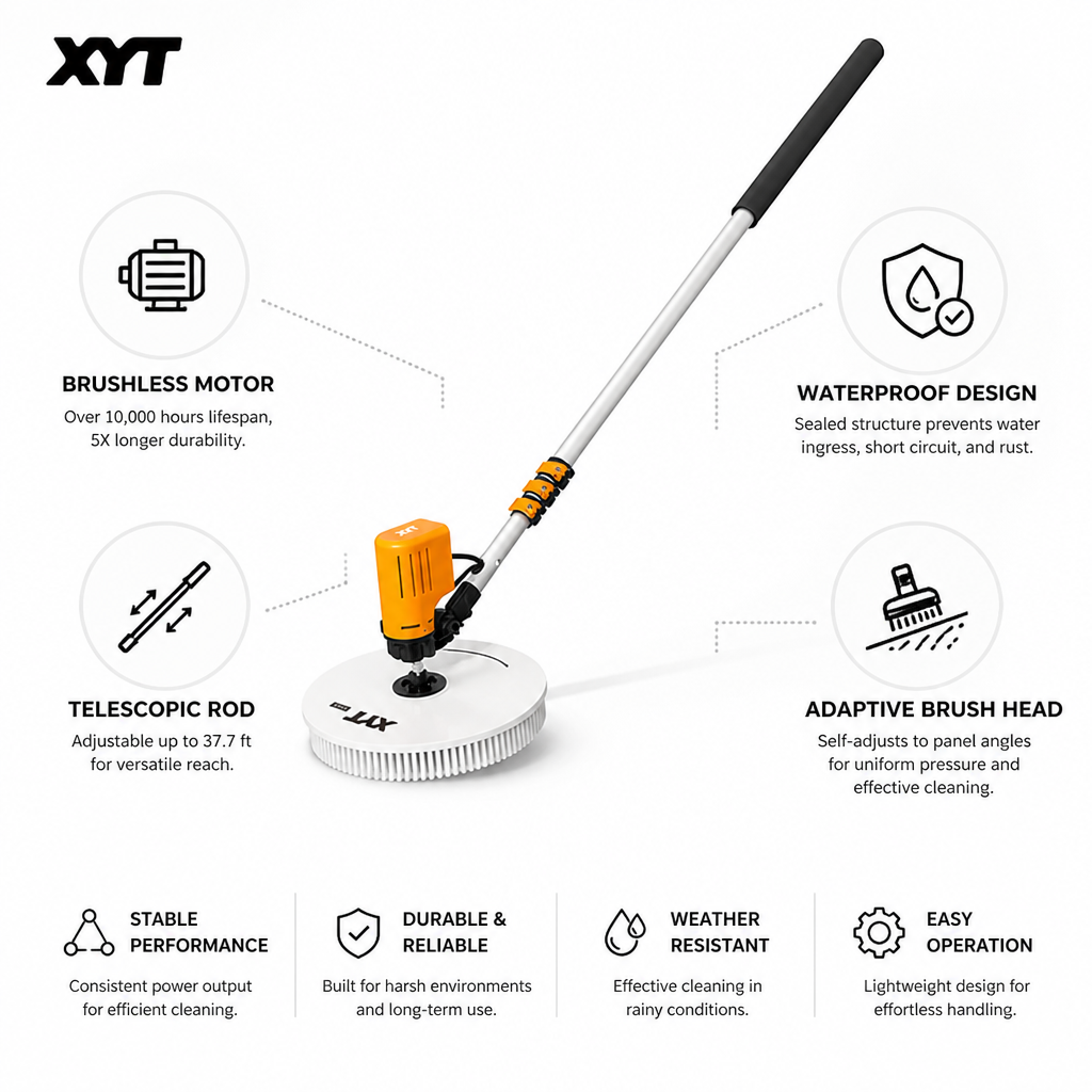 Brushless Motor & Waterproof Telescopic Solar Panel Cleaner