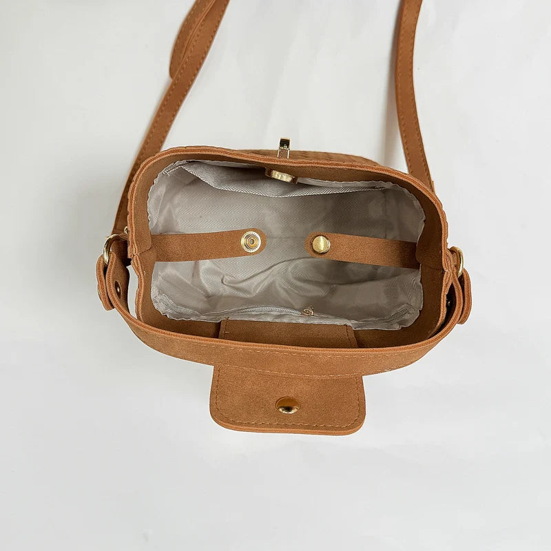 Bucket Handbag Woven Leather Spacious Interior Sturdy Handle