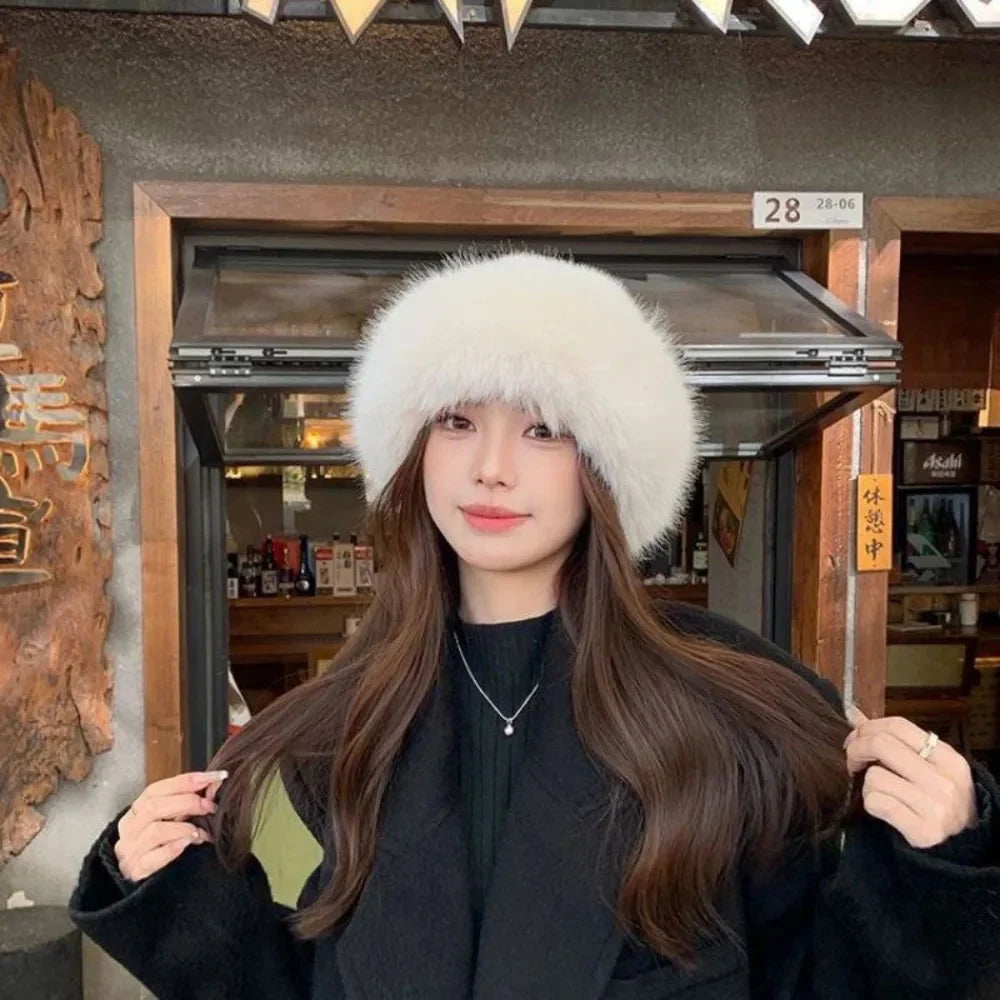Bucket Hat Soft Faux Fur Warm Stretch Fit