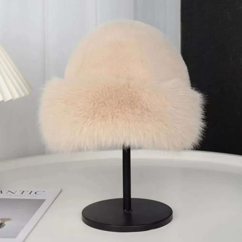 Bucket Hat Soft Faux Fur Warm Stretch Fit